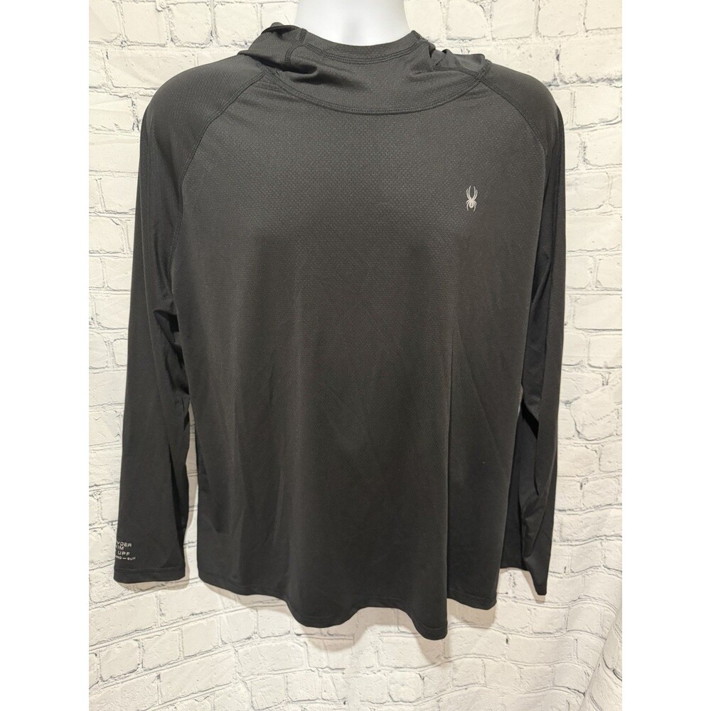 Black Spyder Men's Hooded Long Sleeve Rashguard featuring UPF 50 Large